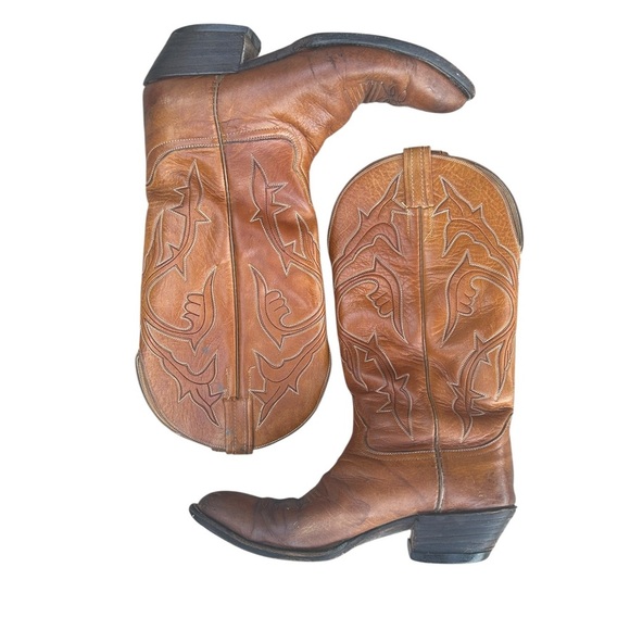 Hondo Men’s Brown Leather Cowboy Boots Sz 10B Western Rodeo Corral Mexican Made - Picture 2 of 7